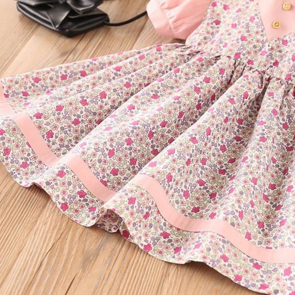 Girls Collared Pink Floral Short Sleeve Dress - Picture 5 of 8